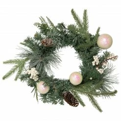 Northlight 16" Pre-Lit Decorated Mixed Pine And White Berries Artificial Christmas Wreath