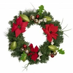 Northlight Decorated Red And Green Poinsettia And Pine Artificial Christmas Wreath, 24-inch, Unlit