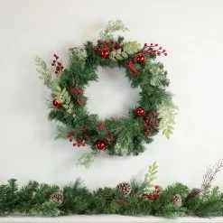 Northlight Decorated Frosted Pine And Pine Cone Artificial Christmas Wreath, 24-Inch, Unlit -Wreaths & Garland shop northlight s92648 s84858 styled 98180.1660326789