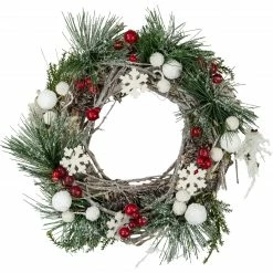 Northlight Frosted Pine Winter Foliage, Berries And Stars Mini Christmas Wreath, 10-Inch, Unlit