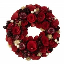 Northlight 12" Red Wooden Rose Apple And Faux Pearl Artificial Valentines Wreath - Unlit