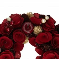 Northlight 12" Red Wooden Rose Apple And Faux Pearl Artificial Valentines Wreath - Unlit -Wreaths & Garland shop northlight sh36198 2 83922.1597711247