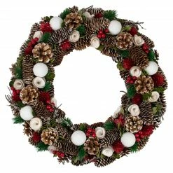 Northlight Frosted Pine Cone And Wooden Rose Artificial Christmas Wreath, 19-Inch, Unlit