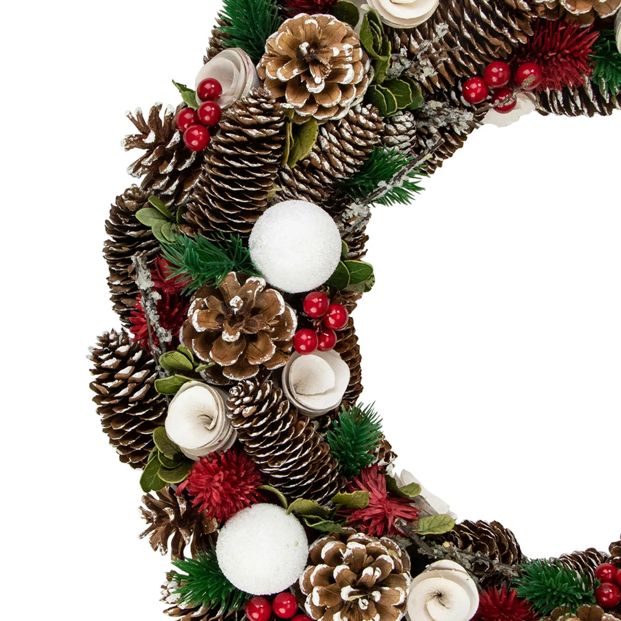 Northlight Frosted Pine Cone And Wooden Rose Artificial Christmas Wreath, 19-Inch, Unlit 3 Northlight Frosted Pine Cone And Wooden Rose Artificial Christmas Wreath, 19-Inch, Unlit - Image 3