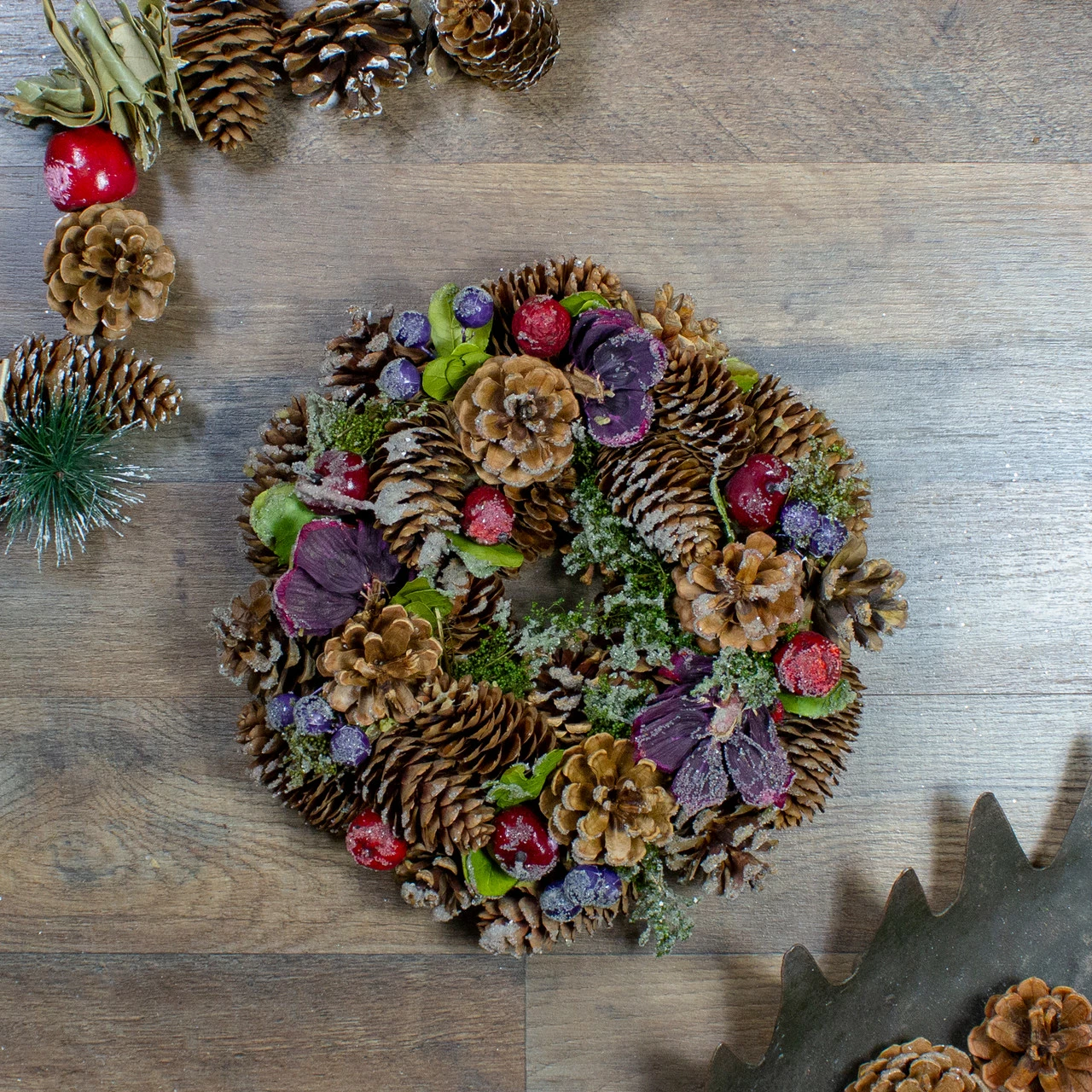 Northlight Iced Pine Cones With Berries Artificial Christmas Wreath, 10-Inch, Unlit 2 Northlight Iced Pine Cones With Berries Artificial Christmas Wreath, 10-Inch, Unlit - Image 2