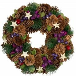 Northlight Pine Cones With Stars And Berries Artificial Christmas Wreath, 13-Inch, Unlit