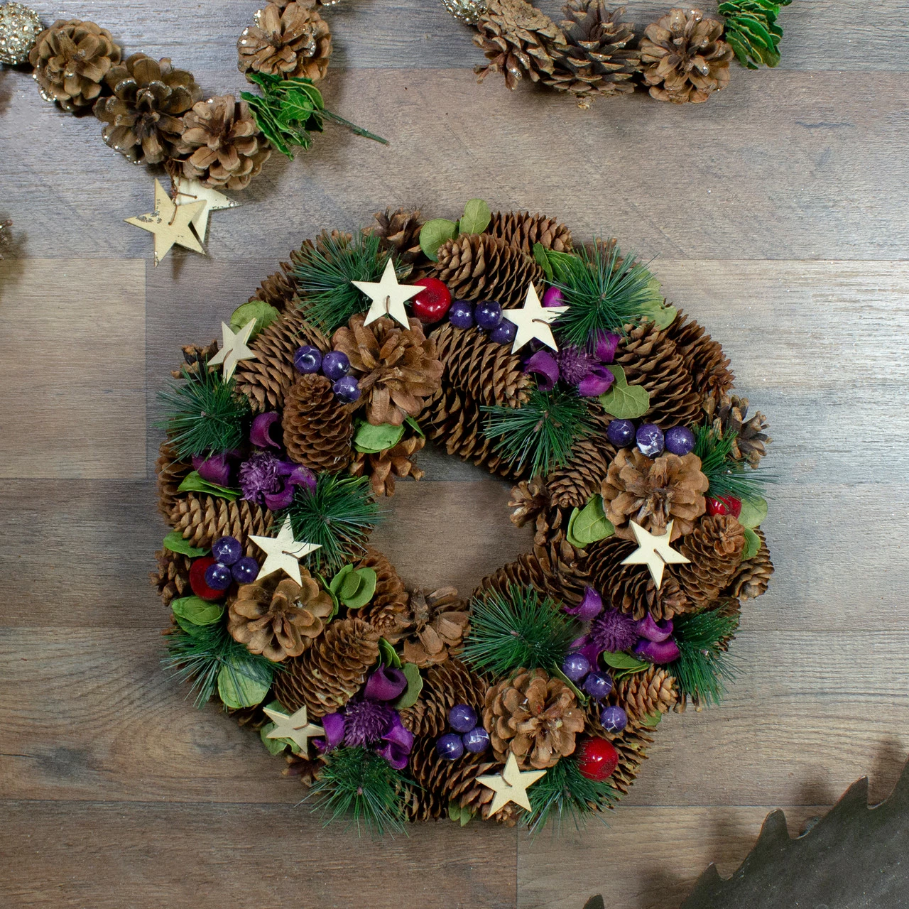 Northlight Pine Cones With Stars And Berries Artificial Christmas Wreath, 13-Inch, Unlit 2 Northlight Pine Cones With Stars And Berries Artificial Christmas Wreath, 13-Inch, Unlit - Image 2