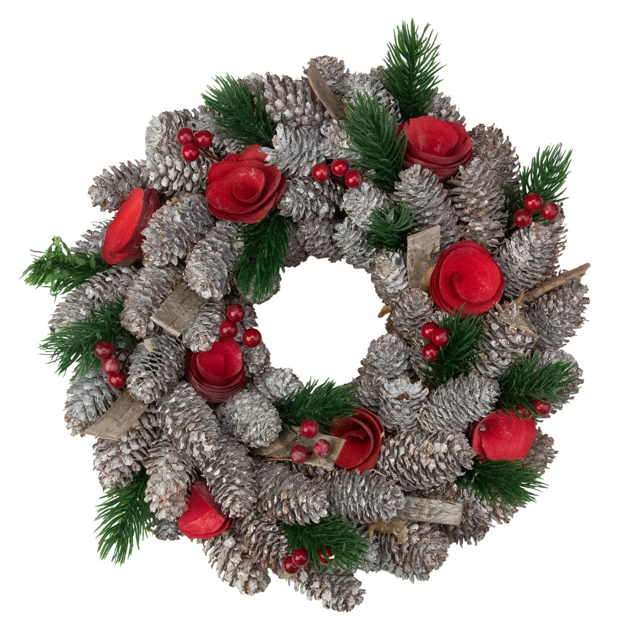 Northlight Pine Cones And Red Wooden Roses Artificial Christmas Wreath, 10-Inch, Unlit 1 Northlight Pine Cones And Red Wooden Roses Artificial Christmas Wreath, 10-Inch, Unlit