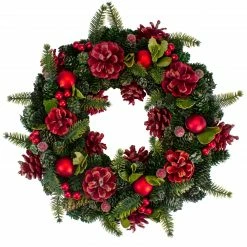 Northlight 13" Red And Green Pine Cones And Ornaments Christmas Wreath