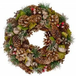 Northlight Green And Brown Frosted Pinecones And Bells Christmas Wreath - 13" Unlit