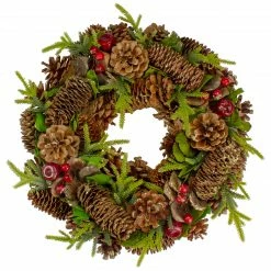 Northlight Green And Brown Pine Cone And Berry Christmas Wreath - 13" Unlit