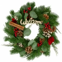 Northlight Green And Red "Welcome" Artificial Christmas Wreath - 12-Inch, Unlit