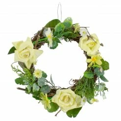 Northlight Mini Rose And Foliage Spring Wreath, Yellow 7"