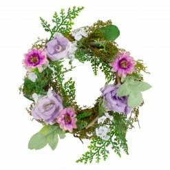 Northlight Mini Rose And Foliage Spring Wreath, Pink And Purple 8"