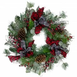 Northlight Dual Plaid And Berries Artificial Christmas Wreath - 24-Inch, Unlit