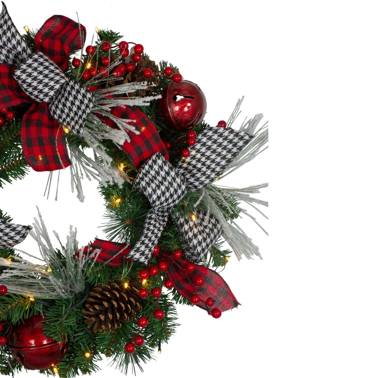Northlight Pre-Lit Decorated Plaid And Houndstooth Artificial Christmas Wreath - 24-Inch, Warm White Lights 4 Northlight Pre-Lit Decorated Plaid And Houndstooth Artificial Christmas Wreath - 24-Inch, Warm White Lights - Image 4