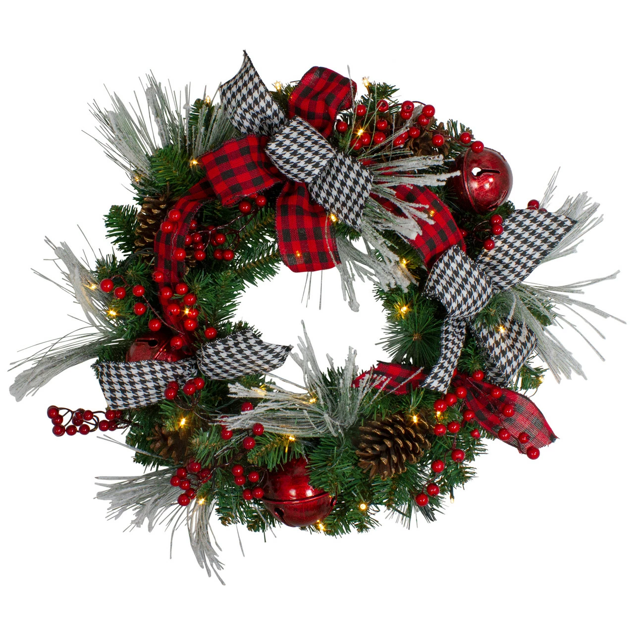 Northlight Pre-Lit Decorated Plaid And Houndstooth Artificial Christmas Wreath - 24-Inch, Warm White Lights 1 Northlight Pre-Lit Decorated Plaid And Houndstooth Artificial Christmas Wreath - 24-Inch, Warm White Lights
