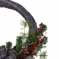 Northlight Gray And Red Plaid Artificial Christmas Wreath With Red Berries - 24-Inch, Unlit -Wreaths & Garland shop northlight sm91200 1 50826.1613017683