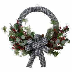 Northlight Black And White Houndstooth And Berry Artificial Christmas Wreath - 24-Inch, Unlit