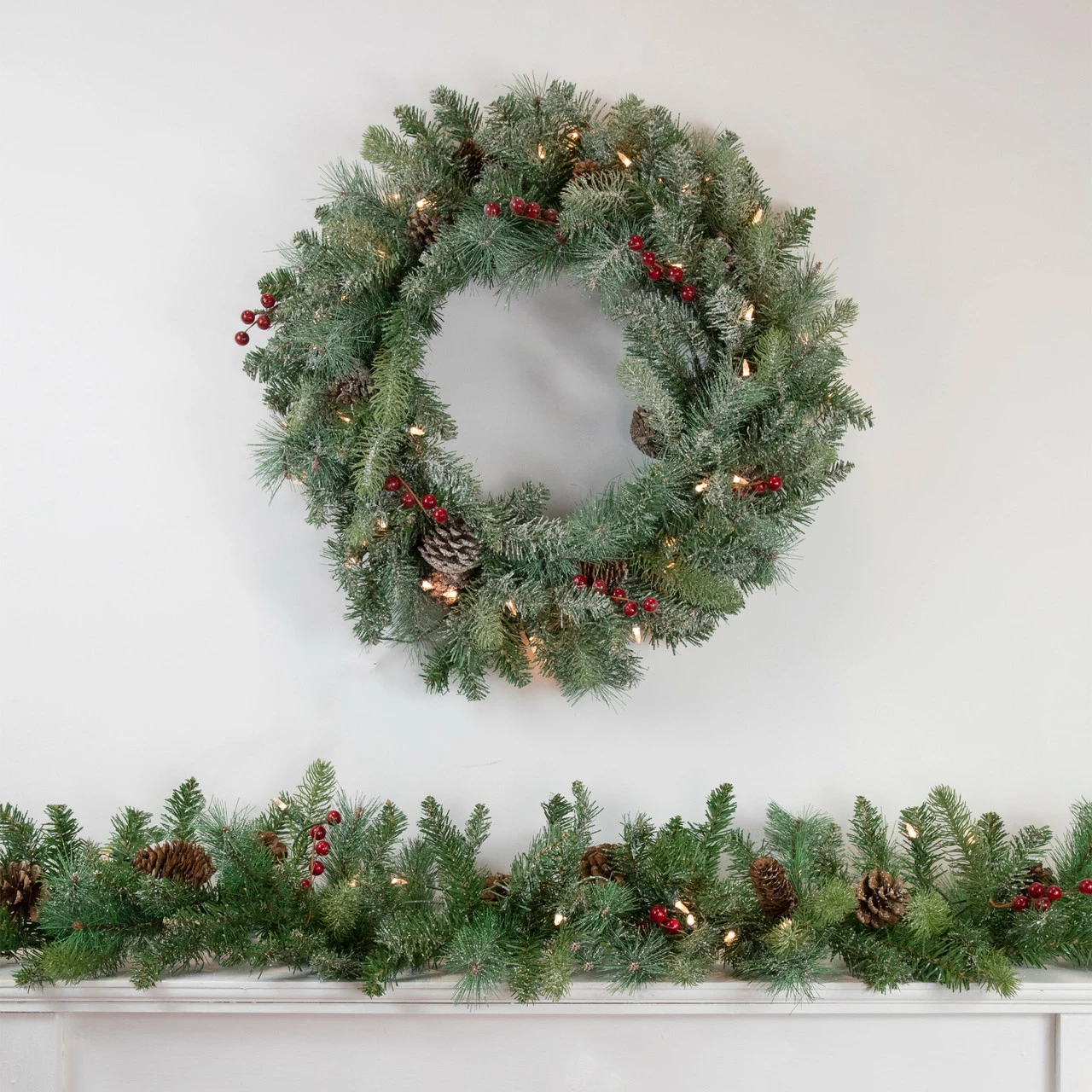 Northlight 9' X 12 Pre-Lit Snowy Waterloo Pine Artificial Christmas Garland - Clear Lights 2 Northlight 9' X 12 Pre-Lit Snowy Waterloo Pine Artificial Christmas Garland - Clear Lights - Image 2