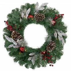 Northlight 24" Pre-Lit Decorated Frosted Pine Cone And Berries Artificial Christmas Wreath