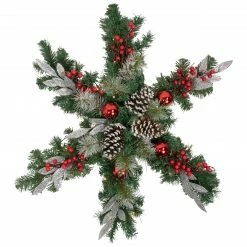 Northlight 32" Pre-Lit Decorated Frosted Pine Cone And Berries Artificial Christmas Snowflake Wreath