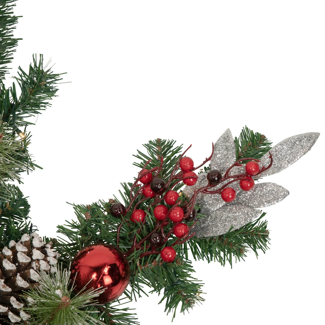 Northlight 32" Pre-Lit Decorated Frosted Pine Cone And Berries Artificial Christmas Snowflake Wreath 3 Northlight 32" Pre-Lit Decorated Frosted Pine Cone And Berries Artificial Christmas Snowflake Wreath - Image 3
