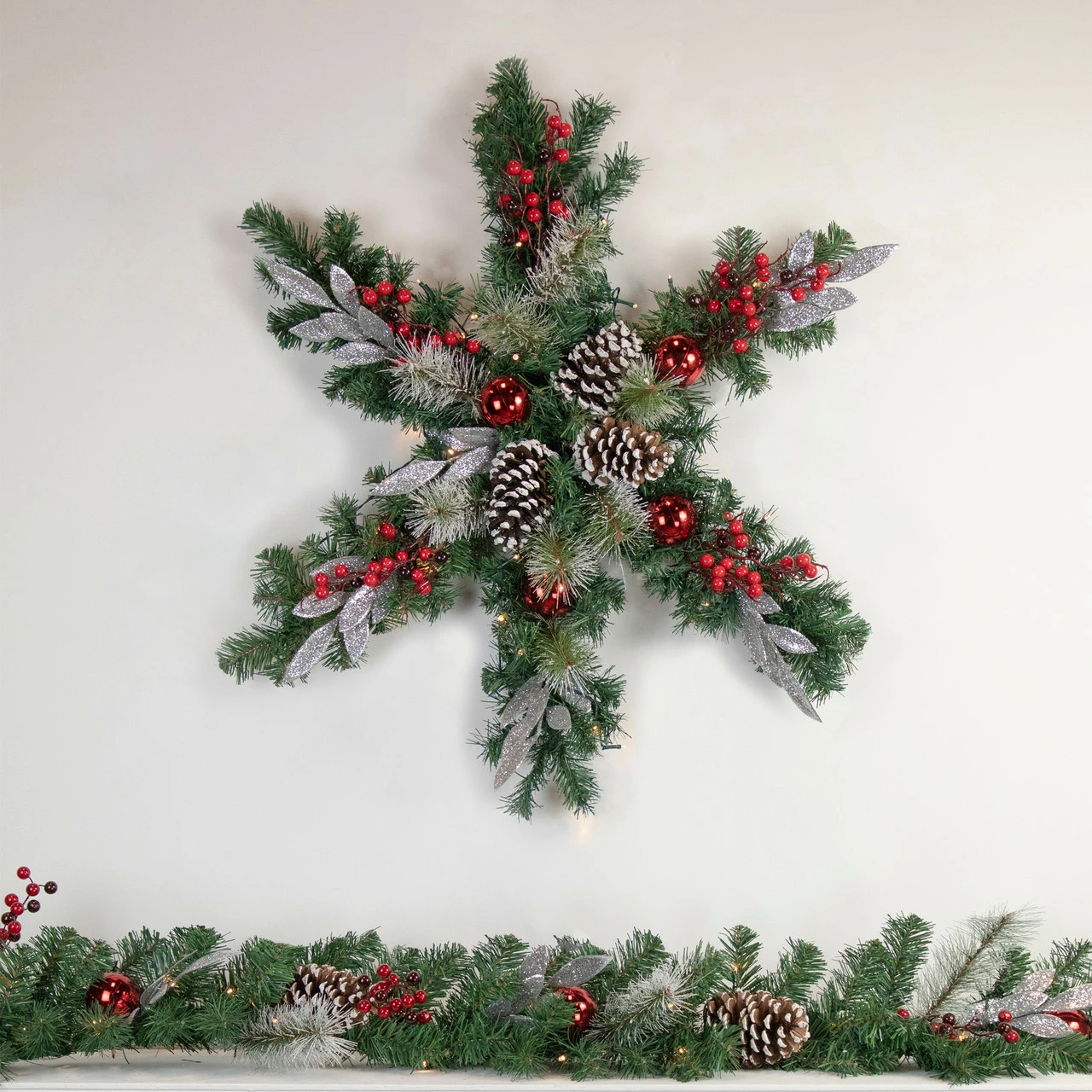 Northlight 32" Pre-Lit Decorated Frosted Pine Cone And Berries Artificial Christmas Snowflake Wreath 2 Northlight 32" Pre-Lit Decorated Frosted Pine Cone And Berries Artificial Christmas Snowflake Wreath - Image 2