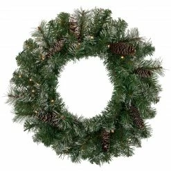 Northlight 24" Pre-Lit Artificial Frosted Pine And Pine Cone Christmas Wreath