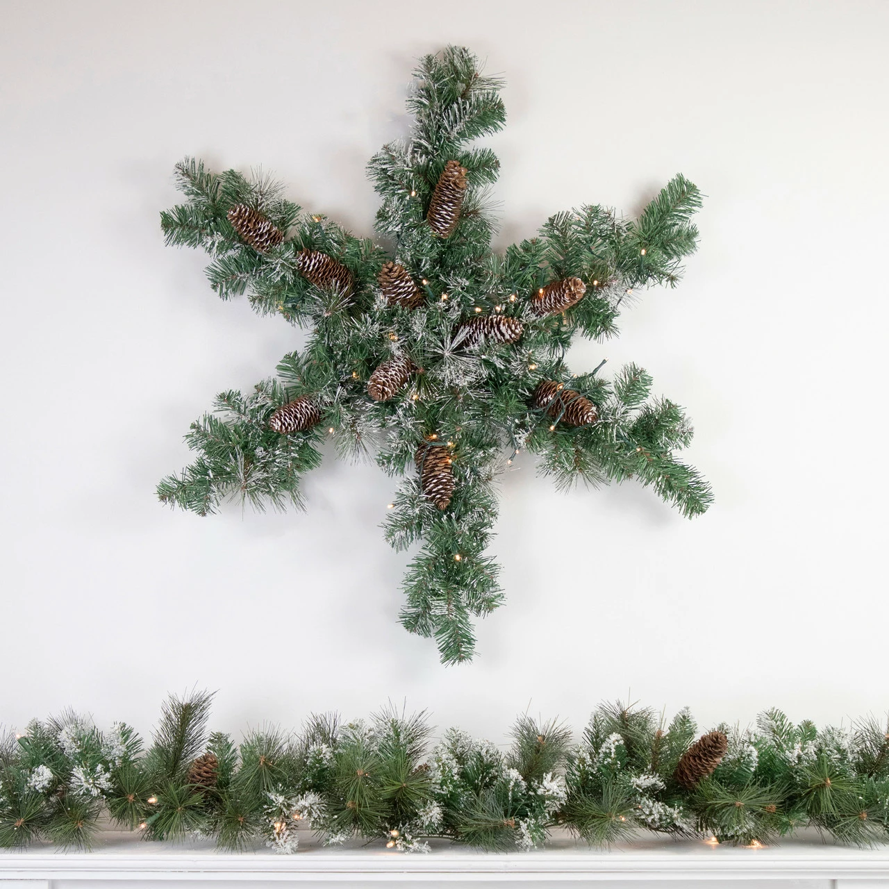 Northlight 32" Pre-Lit Artificial Frosted Mixed Pine Christmas Snowflake Wreath 2 Northlight 32" Pre-Lit Artificial Frosted Mixed Pine Christmas Snowflake Wreath - Image 2