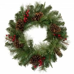 Northlight 24" Pre-Lit Artificial Mixed Pine And Berries Christmas Wreath