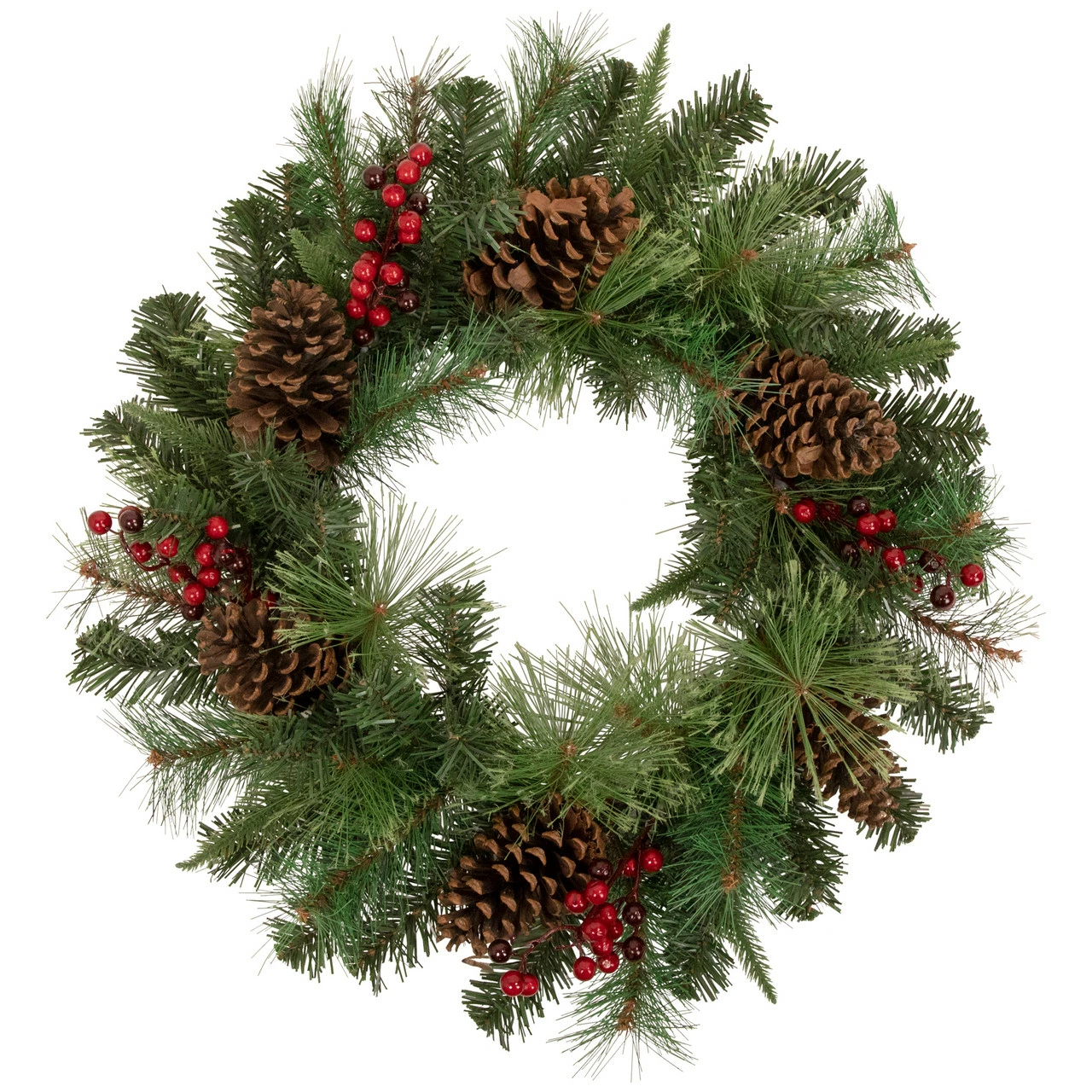 Northlight 24" Pre-Lit Artificial Mixed Pine And Berries Christmas Wreath 1 Northlight 24" Pre-Lit Artificial Mixed Pine And Berries Christmas Wreath