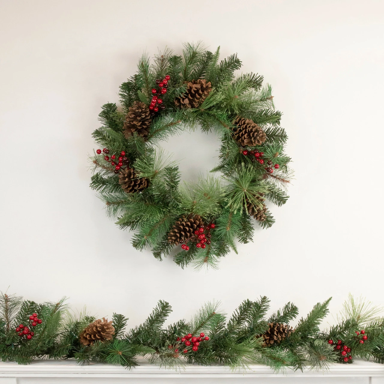 Northlight 24" Pre-Lit Artificial Mixed Pine And Berries Christmas Wreath 2 Northlight 24" Pre-Lit Artificial Mixed Pine And Berries Christmas Wreath - Image 2