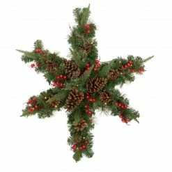 Northlight 32" Pre-Lit Artificial Mixed Pine And Berries Christmas Snowflake Wreath