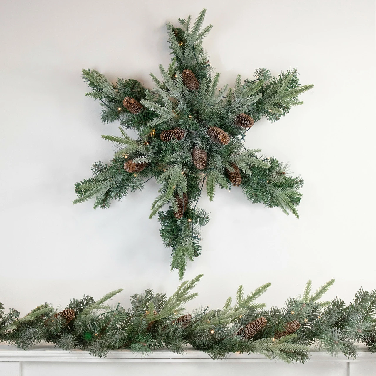 Northlight 32" Pre-Lit Artificial Mixed Pine And Pine Cone Christmas Snowflake Wreath 2 Northlight 32" Pre-Lit Artificial Mixed Pine And Pine Cone Christmas Snowflake Wreath - Image 2