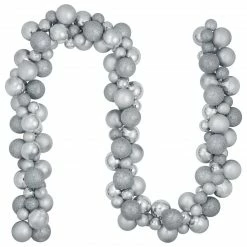 Northlight 6' Silver 3-Finish Shatterproof Ball Christmas Garland