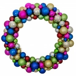 Northlight Multi-Color 2-Finish Shatterproof Ball Christmas Wreath, 36-Inch