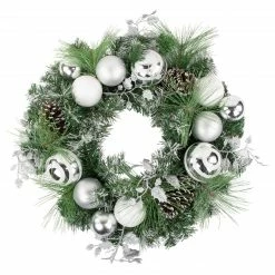 Northlight Green Pine Needle Wreath With Pinecones And Christmas Ornaments, 24-Inch, Unlit