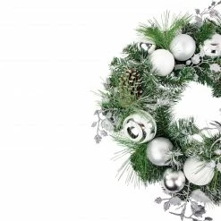 Northlight Green Pine Needle Wreath With Pinecones And Christmas Ornaments, 24-Inch, Unlit -Wreaths & Garland shop northlight sm94092 2updated 13846.1664989123