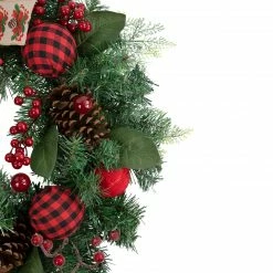 Northlight Green Pine Artificial Christmas Wreath With Bows And Plaid Ornaments, 24-Inch, Unlit -Wreaths & Garland shop northlight sm94095 2 14410.1664898921