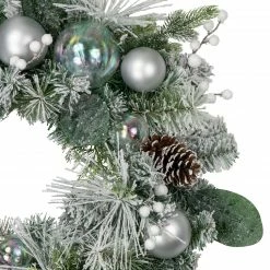 Northlight Flocked Pine Artificial Christmas Wreath With Iridescent Ornaments, 24-Inch, Unlit -Wreaths & Garland shop northlight sm94098 2 33386.1665087465