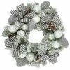 Northlight Frosted Pine Artificial Christmas Wreath With Striped Bows, 24-Inch, Unlit