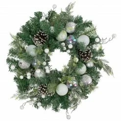 Northlight Green Pine Artificial Christmas Wreath With Berries And Iridescent Ornaments, 24-Inch