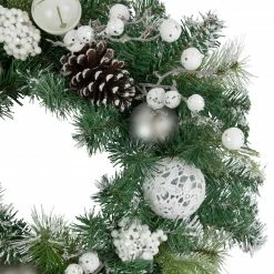 Northlight Green Pine Frosted Artificial Christmas Wreath With Laced Ornaments, 24-Inch, Unlit -Wreaths & Garland shop northlight sm94113 2 06031.1666251137