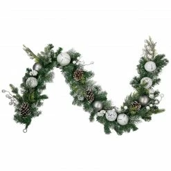 Northlight 6' Green Pine Frosted Artificial Christmas Garland With Pinecones And Ornaments, Unlit