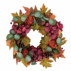 Northlight Orange And Burgundy Fall Harvest Artificial Floral And Pinecone Wreath, 22-Inch