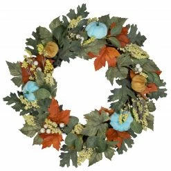 Northlight Green And Orange Foliage And Gourds Thanksgiving Artificial Wreath, 22-Inch