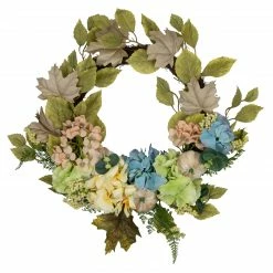 Northlight Green And Blue Floral And Gourds Thanksgiving Artificial Wreath, 22-Inch
