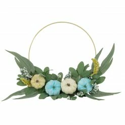 Northlight Blue Pumpkins And Foliage Thanksgiving Artificial Half Wreath, 18-Inch