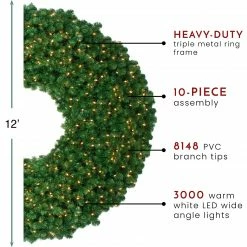 Northlight 12' Pre-Lit Olympia Pine Commercial Artificial Christmas Wreath - Warm White Lights -Wreaths & Garland shop northlight th90991 thumbnail 17288.1609990922